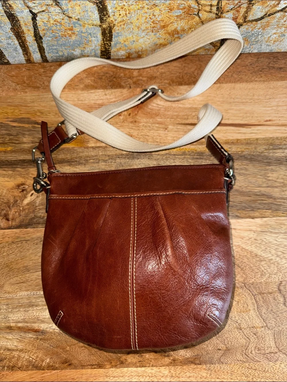 Brown Coach SoHo Swingpack Leather Crossbody Bag with Canvas Strap